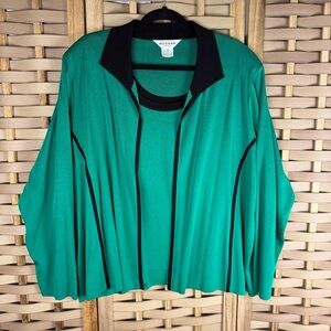 MISOOK 2 Piece Women's Green Jacket and Shell Acrylic Sweater Set